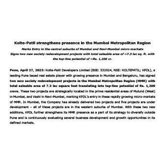 Kolte-Patil strengthens presence in the Mumbai - Life Republic